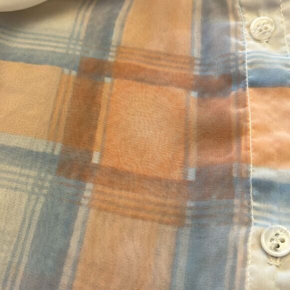 Splendid Orange and Blue Plaid sheer Button-Up blouse Size M EUC - Picture 8 of 8